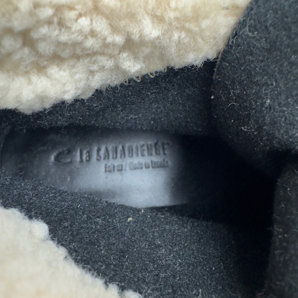 La Canadienne Brown Suede Faux Fur Combat Boots 5.5 Made Canada - Picture 12 of 13
